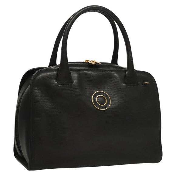 CELINE Circle Hand Bag Leather Black Gold Auth 116107 - Picture 1 of 16